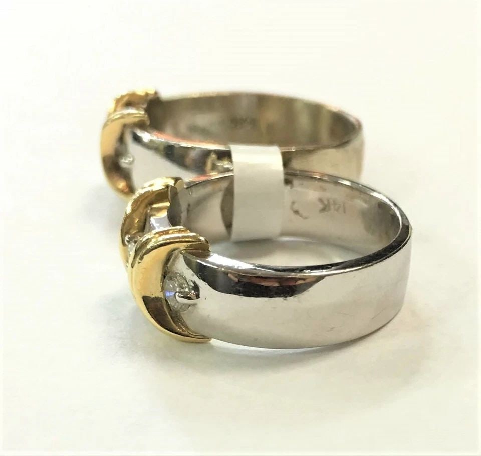 14K WHITE GOLD & YELLOW GOLD TRIM, 0.55CTS DIAMONDS, MATCHING SET 13.7G (1 of 2)