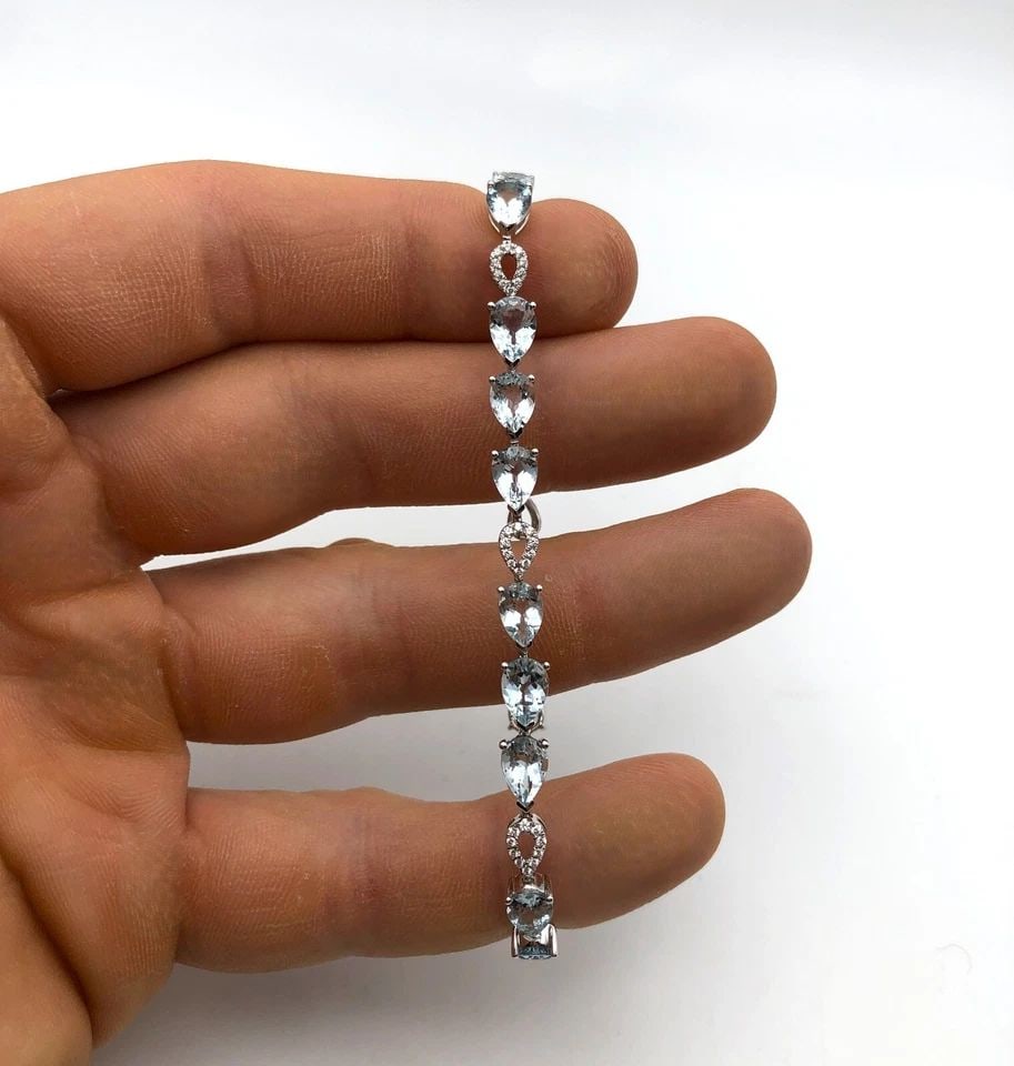 14K WHITE GOLD BRACELET, 11.4CTS AQUAMARINES, 0.25CTS DIAMONDS ( 7.5" ) 11.5G (1 of 2)