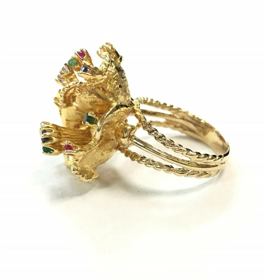 14K YELLOW GOLD FLOWER SHAPE RING WITH MULTI-COLORED STONES ( SIZE: 7.5 ) 13.4G: VINTAGE WOMEN'S 14K YELLOW GOLD FLOWER SHAPED RING WITH MULTI-COLORED STONES Vintage 14k Yellow Gold Flower shaped Ring with Multi-Colored Stones You are bidding on a Vintage 14k Yellow Gold Flower sh