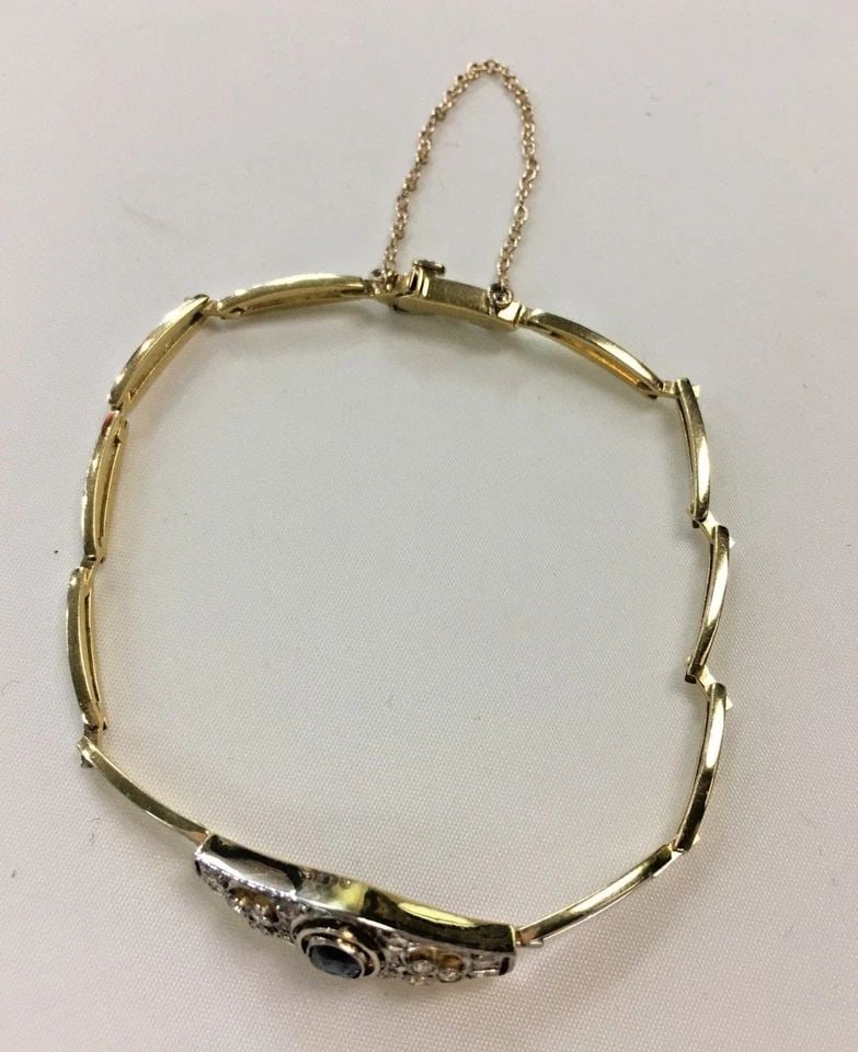 18K GOLD TWO TONED BRACELET, 0.45CT NATURAL SAPPHIRE, 0.25CTS OF DIAMONDS 8.5G (1 of 2)
