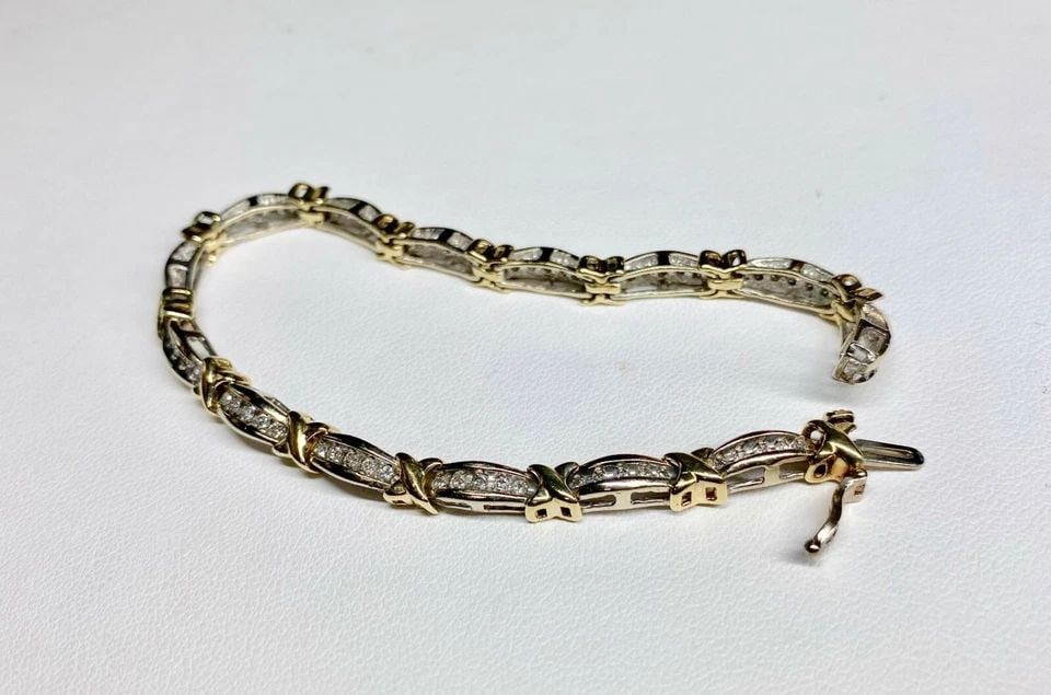 10K TWO TONE WHITE/YELLOW GOLD BRACELET, 1.00CTS DIAMONDS (7 INCH) 13.8 GRAMS (1 of 2)