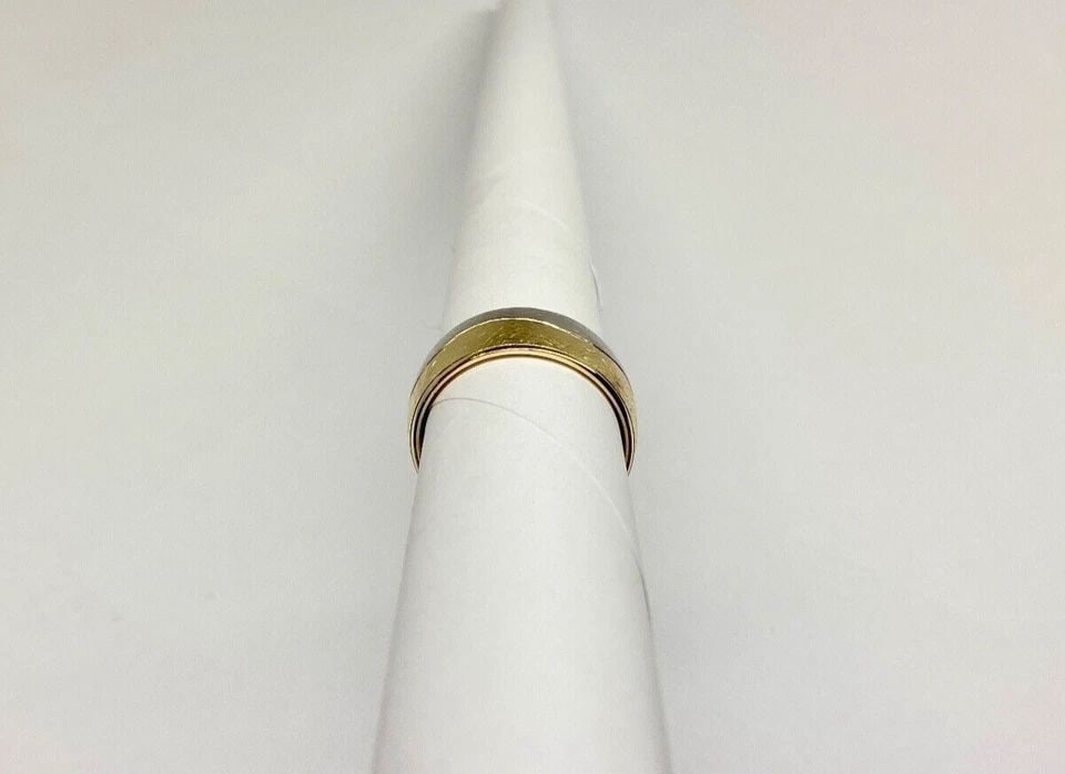 14KT TWO TONE WHITE/YELLOW GOLD BAND, WIRE BRUSH FINISH (SIZE 8.5) 11.4 GRAMS (1 of 2)