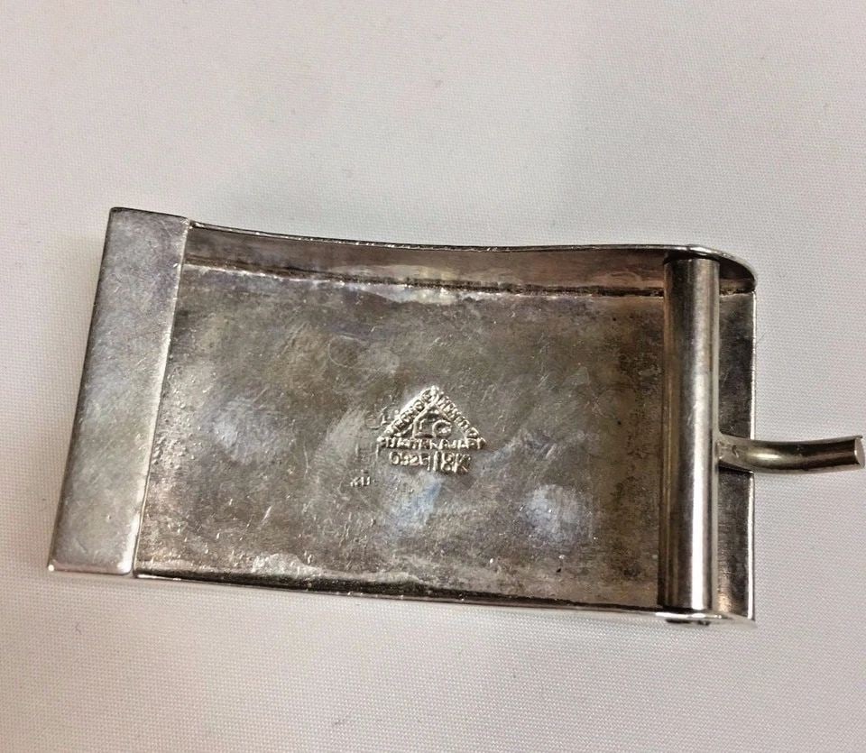 MEXICO 925 STERLING SILVER BLET BUCKLE, 18K GOLD FLORAL ACCENTS ON TOP 37.3G (1 of 2)