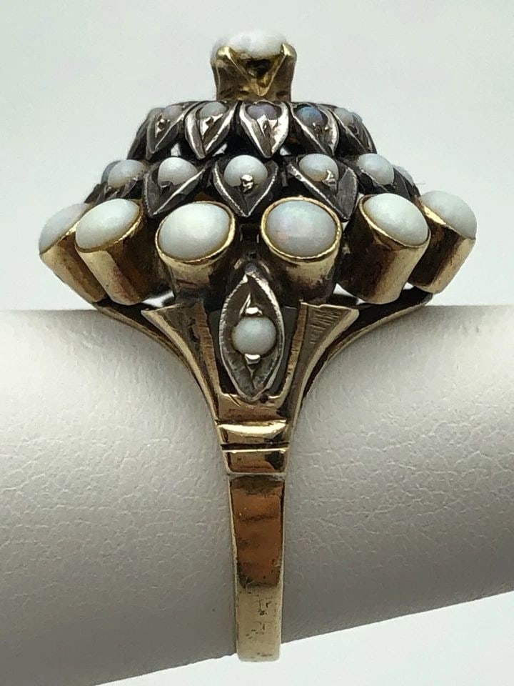 ANTIQUE 14K GOLD DOMED HAREM OPAL CLUSTER RING ( SIZE: 6.5 ) 8.5G (1 of 2)