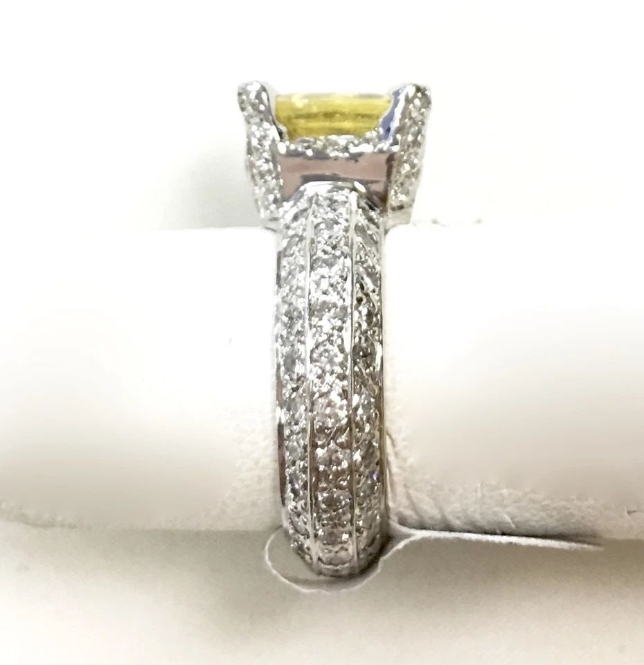 14K WHITE GOLD RING, 1.2CTS DIAMONDS, 1.75CT YELLOW SAPPHIRE (SIZE 4.5) 4.8 GRAM (1 of 2)