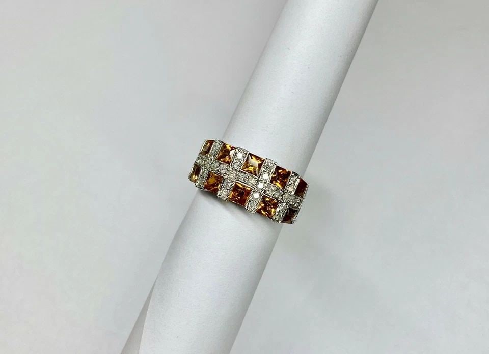 NEW 14K WHITE GOLD RING WITH 0.55CTW DIAMONDS, 1.85CTW CITRINE (SIZE 7) 8.3GRAMS (1 of 2)