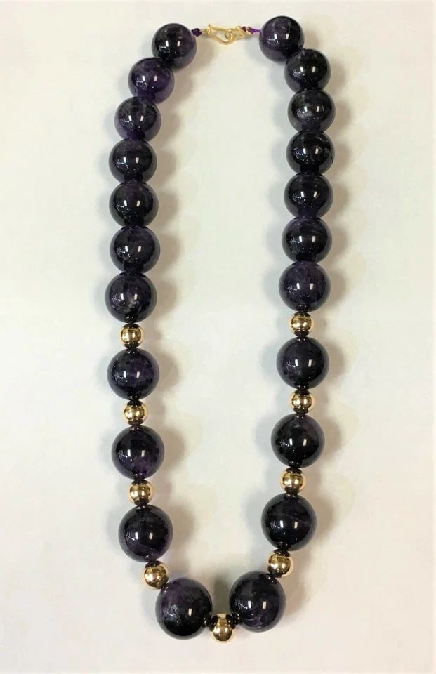 VINTAGE NECKLACE, BIG AMETHYST BEADS, 18K GOLD BEADS ( 19.5 INCH ) 187.2G (1 of 2)