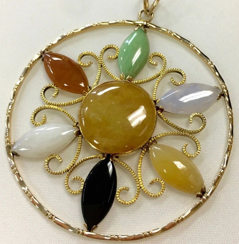 14K YELLOW GOLD 1.9INCH PENDANT WITH MULTI COLORED JADE ( 10.2 GRAMS ) (1 of 2)