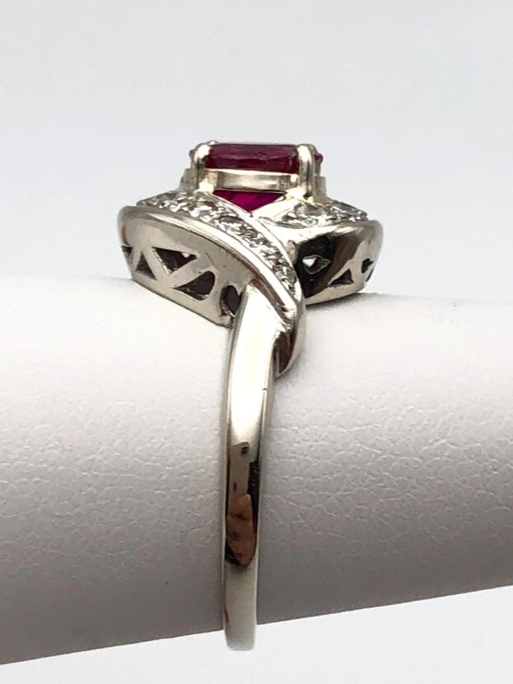 14K WHITE GOLD RING WITH NATURAL 1.0CT RUBY AND 0.50CTS DIAMONDS 4.3 GRAMS (1 of 2)