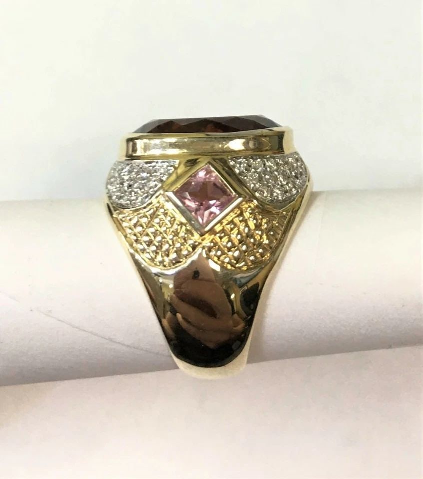 14K GOLD RING WITH CITRINE, DIAMONDS, AND AMETHYSTS (SIZE: 5) 10.5 GRAMS (1 of 2)