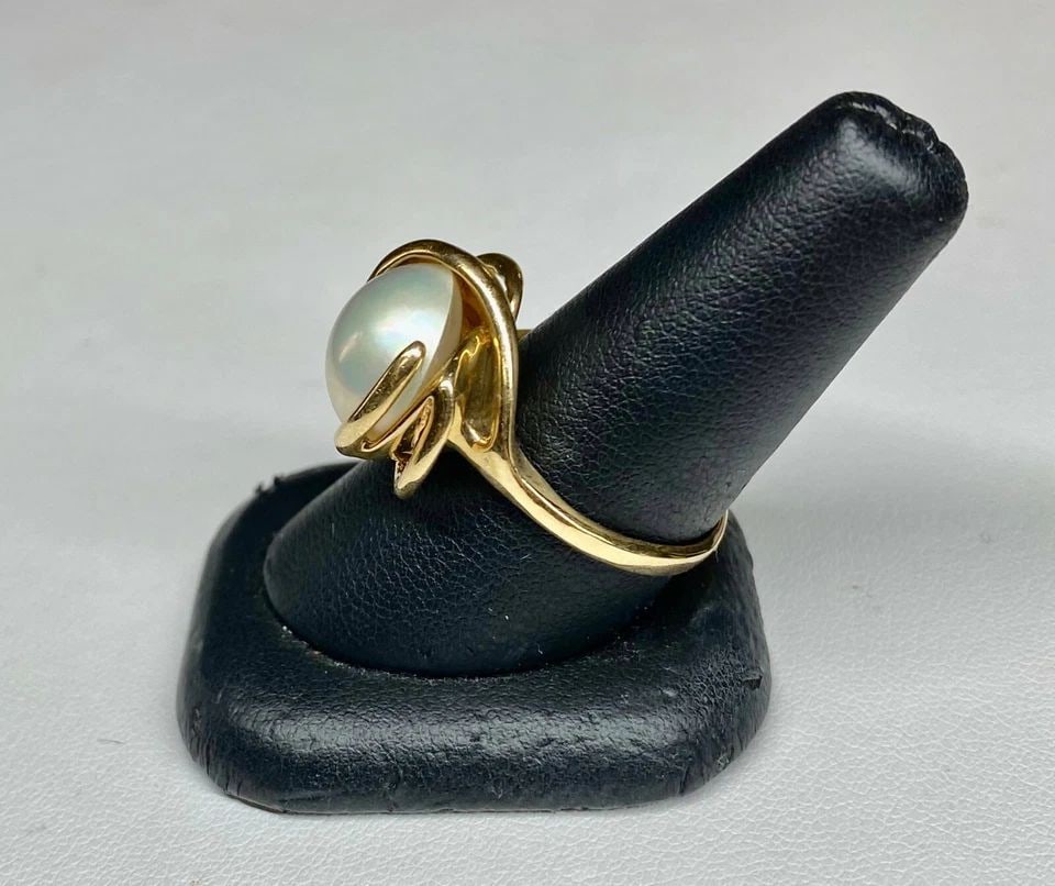 WOMEN'S 14K YELLOW GOLD RING WITH 13MM MABE PEARL (SIZE 9.5) 9.7 GRAMS (1 of 2)