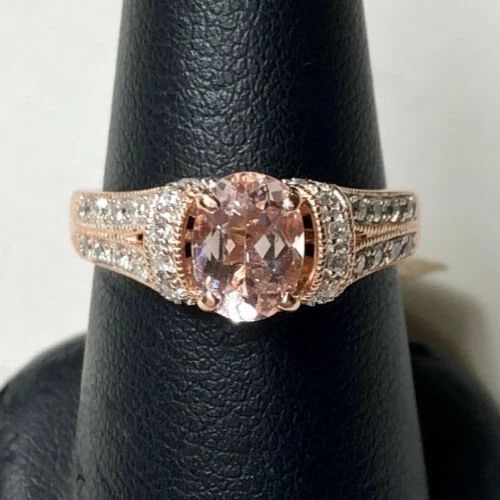 WOMEN'S 14K ROSE GOLD KUNZITE RING WITH DIAMONDS ( SIZE: 7 ) 4.1G (1 of 2)