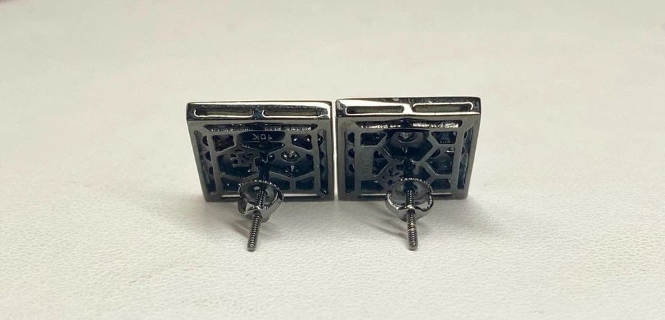 NEW 10K GOLD WITH BLACK RHODIUM EARRINGS WITH 2.5CTW BLACK DIAMONDS 4.6 GRAMS: 10K GOLD WITH BLACK RHODIUM EARRINGS WITH ROUND BLACK DIAMONDS NEW 10k gold with Black Rhodium Earrings with Round Black Diamonds NEW You are bidding on a new with defects 10k gold with Black Rhodium 