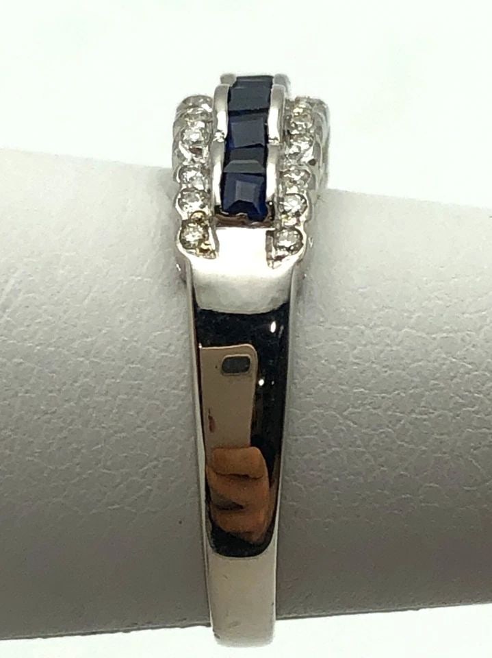 18K WHITE GOLD RING, 0.78CTS SAPPHIRES, 0.25CTS DIAMONDS ( SIZE: 6.5 ) 3.7G (1 of 2)