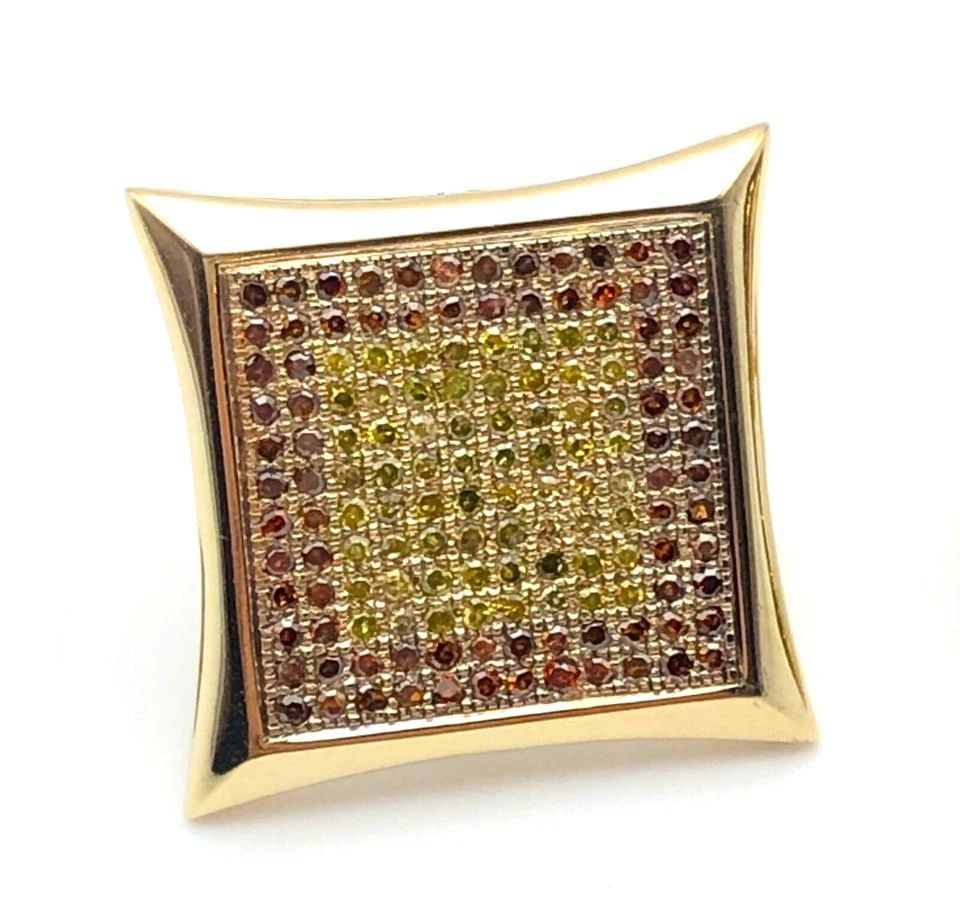 10K GOLD SQUARE EARRINGS WITH 1.50CTS OF YELLOW & RED DIAMONDS 4.1G (1 of 2)