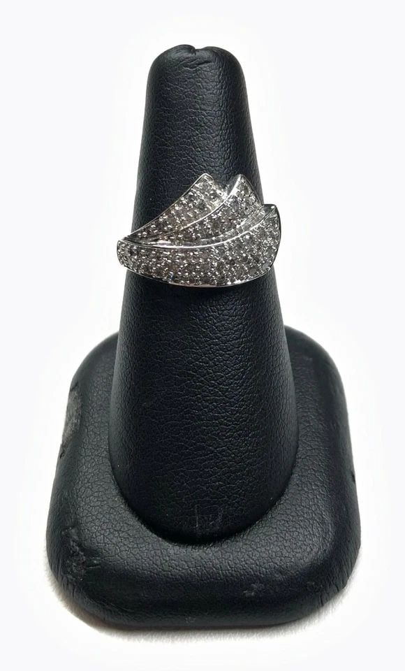 NEW 14K WHITE GOLD TRIPLE WAVE RING WITH 0.50CTW DIAMONDS (SIZE 6.4) 5.4 GRAM (1 of 2)