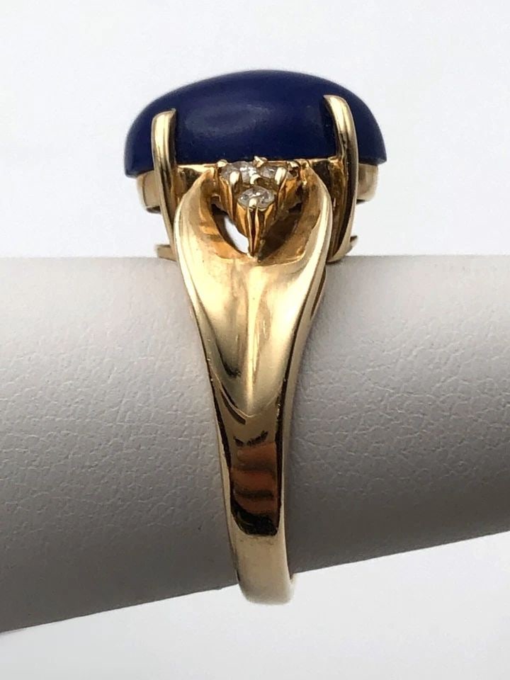 14K GOLD RING WITH BLUE LAPIS AND 0.12CTW DIAMONDS (SIZE 6.5) 5.7 GRAMS (1 of 2)