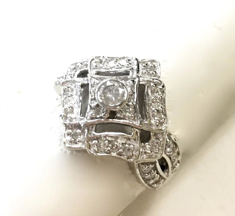 14K WHITE GOLD RING WITH 0.18CTW NATURAL DIAMONDS (SIZE 6.5) 5.4 GRAMS (1 of 2)