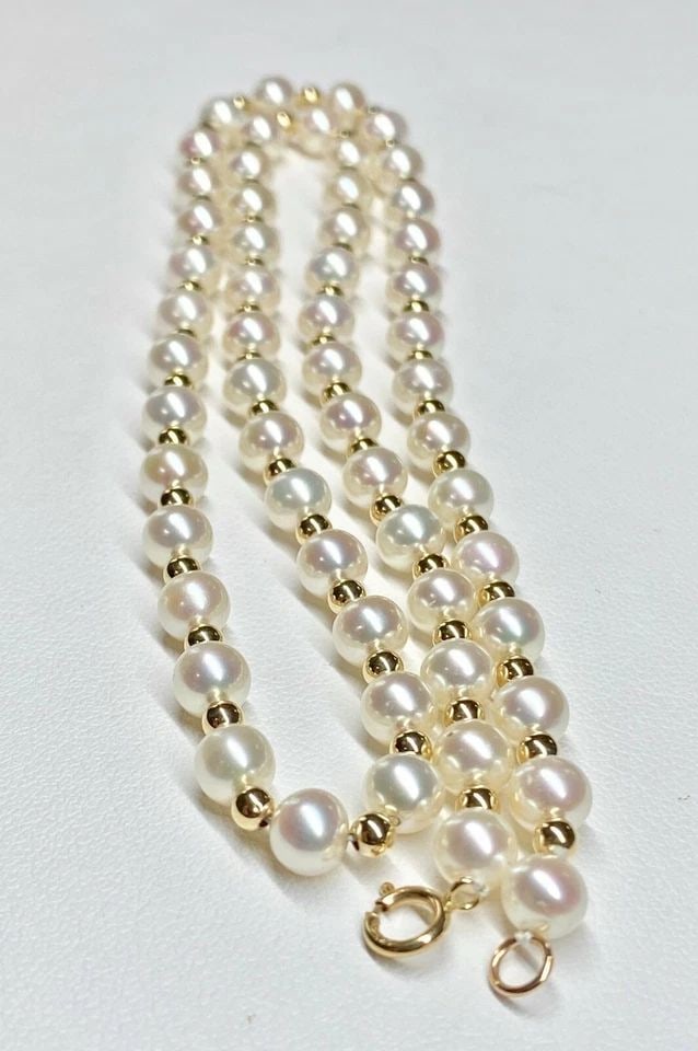 WOMEN'S 14K YELLOW GOLD BEADED AND 5.5MM PEARL NECKLACE ( 18 INCH ) 12.8G (1 of 2)