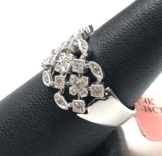 NEW 14K WHITE GOLD "CHAIN MAIL MOBILE" RING, 0.18CTS DIAMONDS (SIZE 7.75) 4.8G (1 of 2)