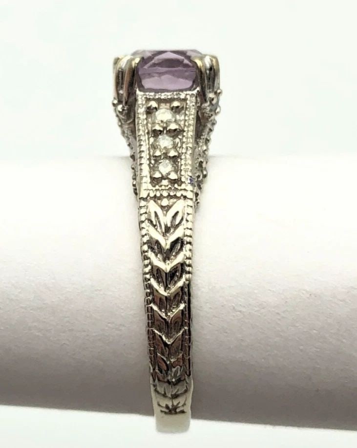 14K WHITE GOLD RING WITH AMETHYST AND 0.50CTW DIAMONDS (SIZE 9.5) 5.5 GRAM (1 of 2)