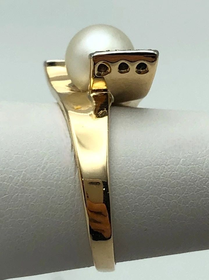 14K GOLD RING, 8MM CULTURED PEARL, 0.12CTW DIAMONDS (SIZE 7.25) 5.9 GRAM (1 of 2)