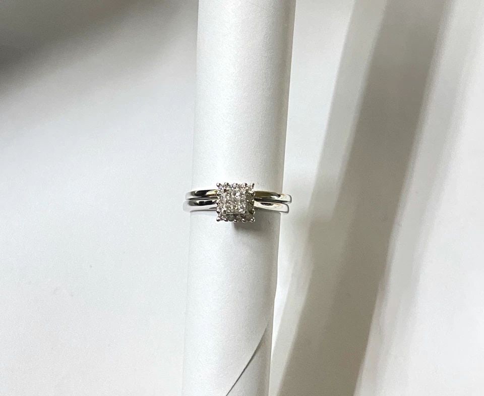 NEW 14K WHITE GOLD WEDDING RING SET WITH 0.28CTW DIAMONDS (SIZE 6.5) 4.6 GRAM (1 of 2)