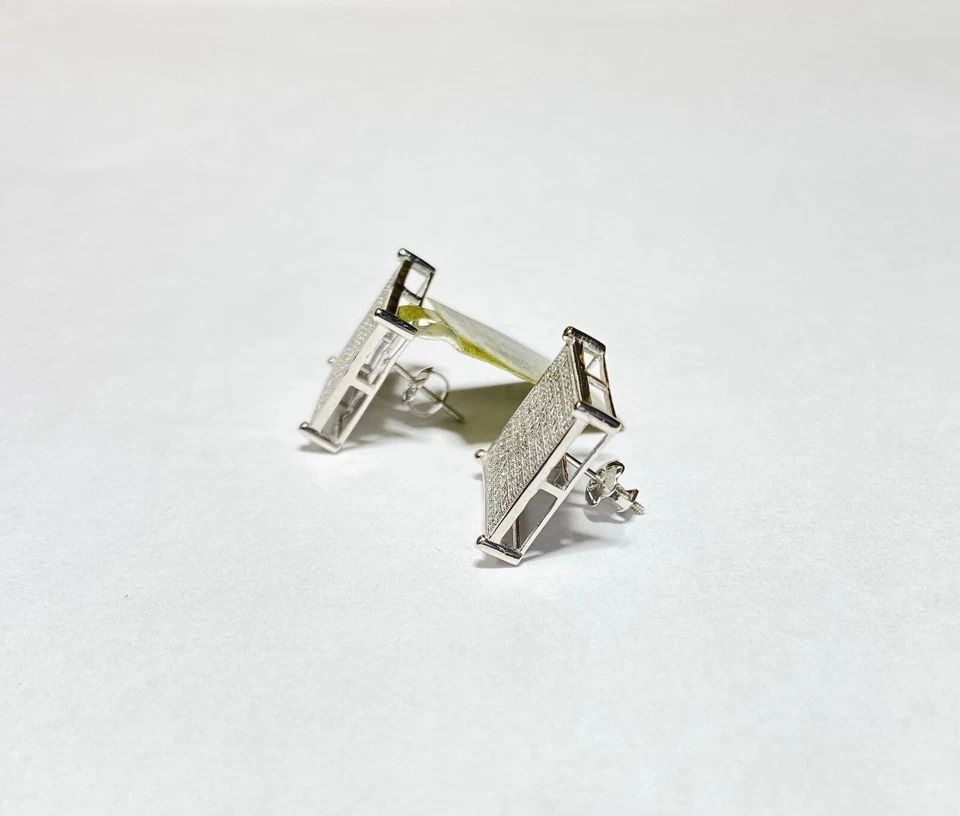 10K WHITE GOLD SQUARE SHAPED EARRINGS WITH 1.15CTW MICRO-PAVE DIAMONDS 4.8 GRAMS (1 of 2)