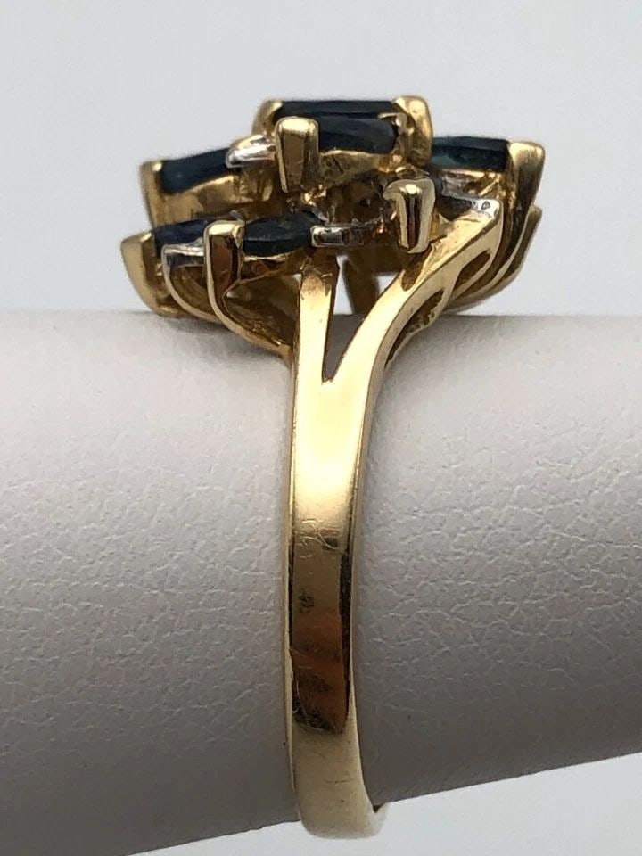 14K GOLD FLORAL CLUSTER RING, 1.0CTW SAPPHIRES, 0.04CTW DIAMONDS (SIZE 6.5) 3.6G (1 of 2)