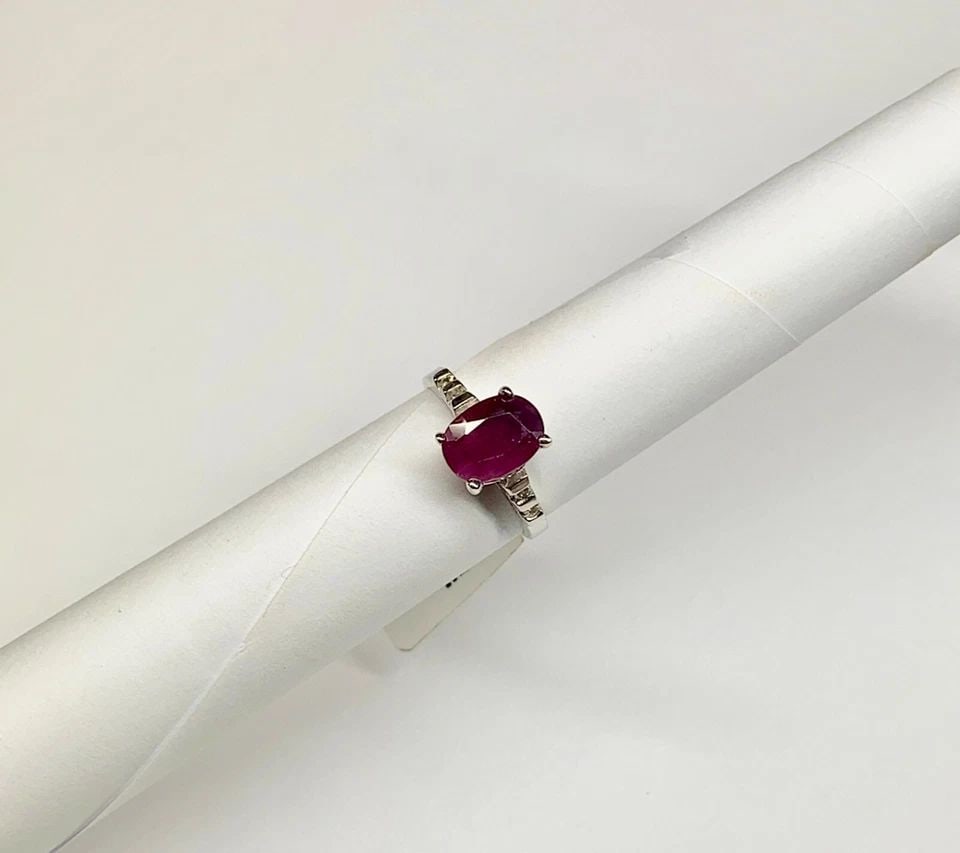 NEW 14K WHITE GOLD RING WITH 2.4CT NATURAL RUBY, DIAMONDS (SIZE 5.5) 3.2G (1 of 2)