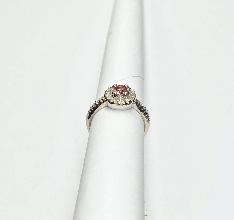 NEW 10K WHITE GOLD RING WITH 0.35CTW DIAMONDS, PINK TOURMALINE (SIZE 6.5) 3.6G (1 of 2)