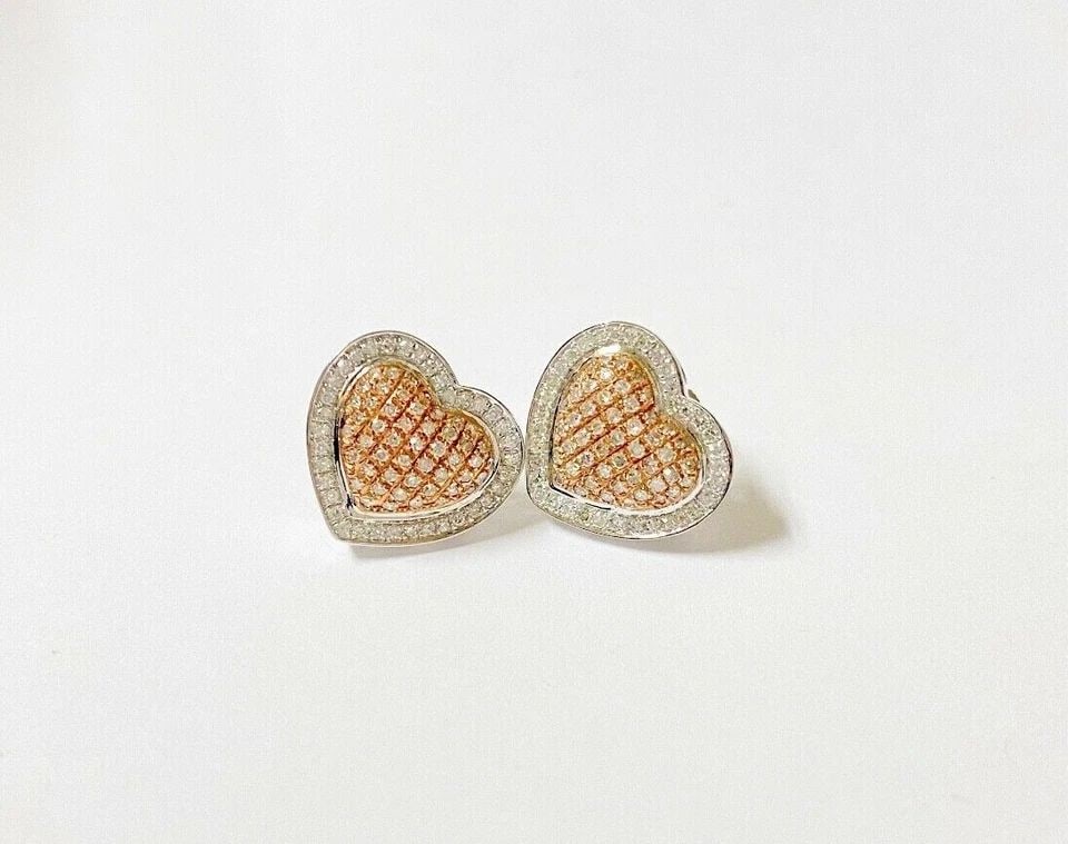 10K GOLD 2 TONE WHITE/ROSE HEART SHAPED EARRINGS WITH 0.80CTW DIAMONDS 3.5 GRAMS (1 of 2)
