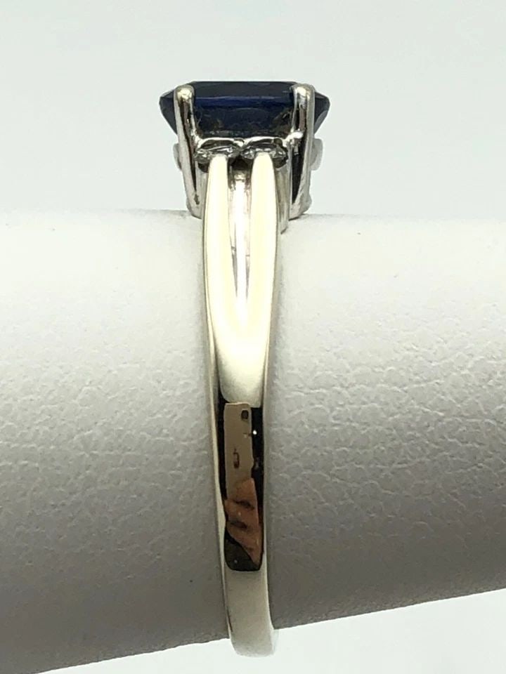 14K WHITE GOLD RING, 1.0CT NATURAL SAPPHIRE, DIAMONDS (SIZE 6.5) 2.8 GRAMS (1 of 2)