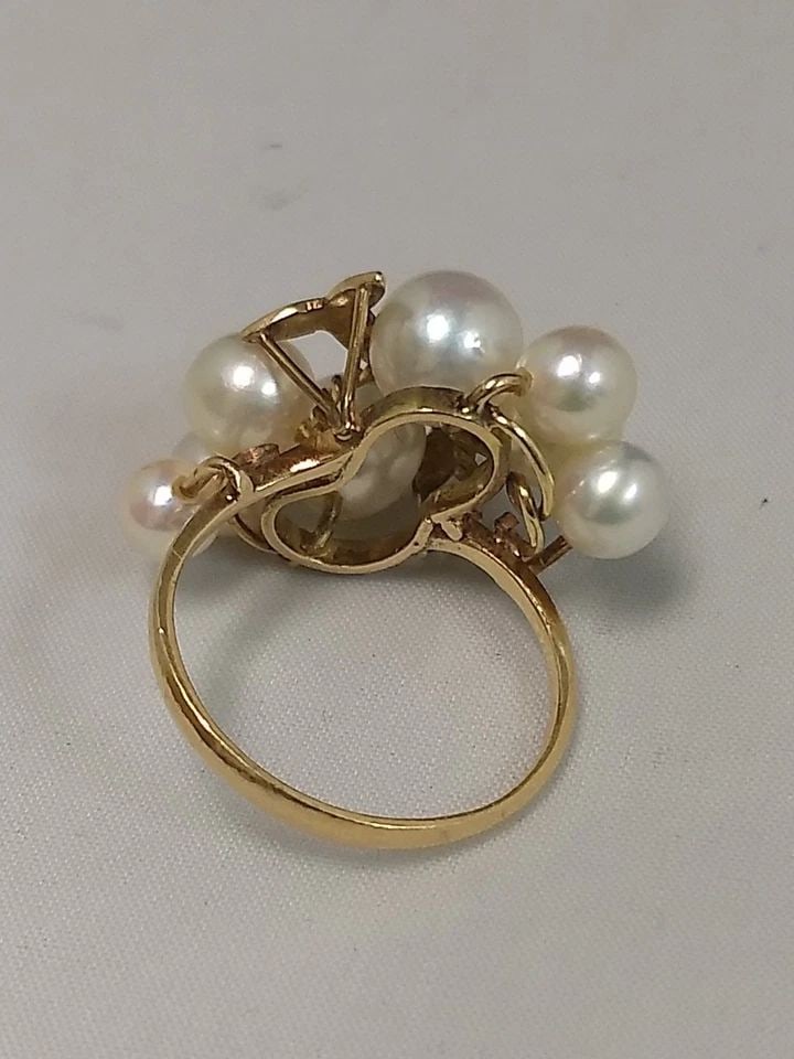 14K GOLD FLORAL CLUSTER RING WITH WHITE PEARLS (SIZE 5) 4.7 GRAM (1 of 2)