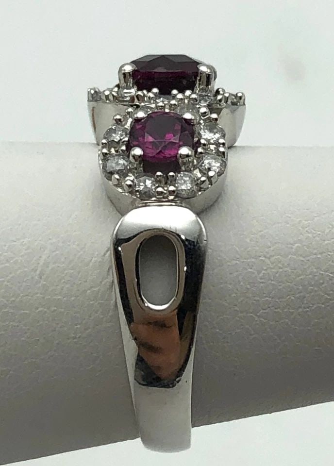 10K WHITE GOLD RING WITH RHODOLITE GARNETS, 0.40CTW DIAMONDS (SIZE 7) 4 GRAM (1 of 2)