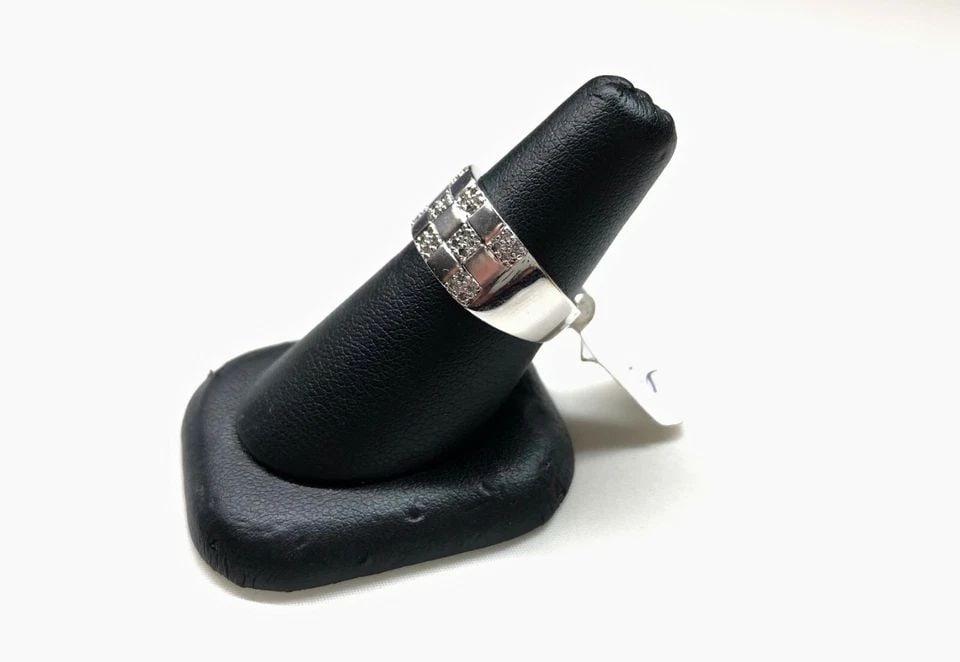 NEW 14K WHITE GOLD RING, 0.30CTW DIAMONDS, CHECKER DESIGN (SIZE 6.5) 4.1G (1 of 2)