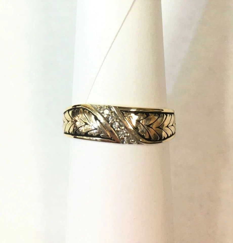 14K GOLD HEIRLOOM DIAMOND BAND/RING WITH BLACK ANTIQUING (SIZE 9.75) 4.2 GRAMS (1 of 2)