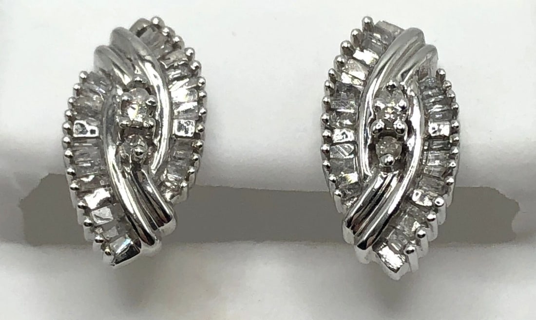 10K WHITE GOLD EYE SHAPED EARRINGS WITH 0.50CTW NATURAL DIAMONDS 4.2 GRAMS (1 of 2)