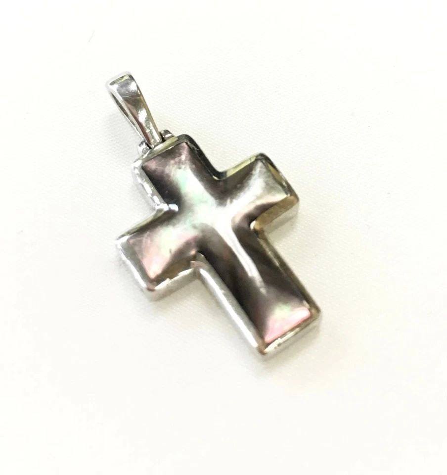 KABANA 14K WHITE GOLD CROSS PENDANT WITH MOTHER OF PEARL INLAY ( 2.9 GRAMS ) (1 of 2)