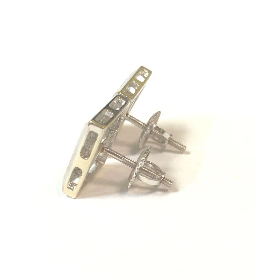 14K WHITE GOLD SQUARE EARRINGS WITH 0.50CTW MULTI-COLORED DIAMONDS 3.4 GRAMS (1 of 2)