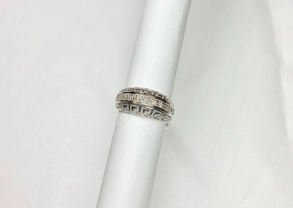 NEW 14K WHITE GOLD GREEK STYLE RING WITH 0.09CTW DIAMONDS (SIZE 6.5) 3.8 GRAM (1 of 2)