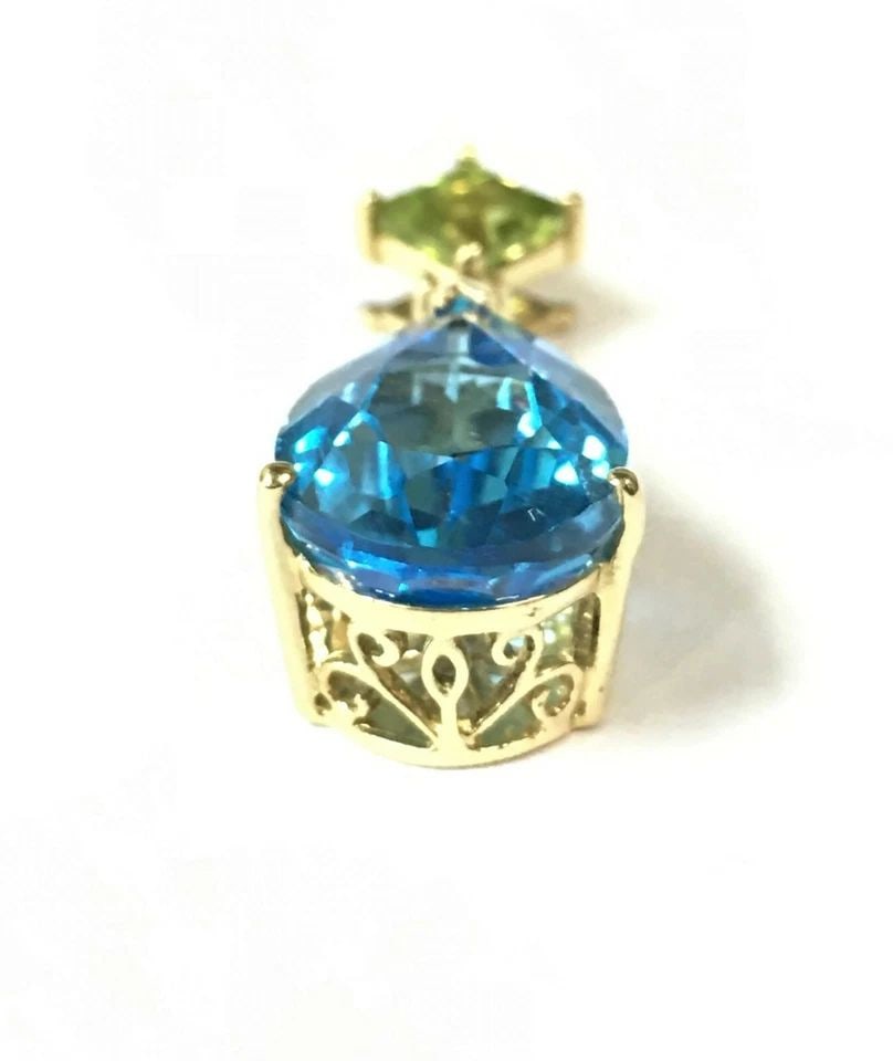 14K YELLOW GOLD DANGLE STYLE PENDANT WITH PERIDOT AND BLUE TOPAZ ( 3.9 GRAMS ) (1 of 2)