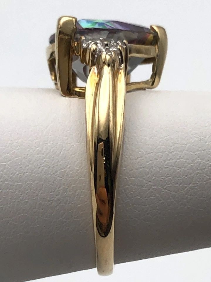 10K YELLOW GOLD RING, MYSTIC TOPAZ AND DIAMONDS (SIZE 7) 4.2 GRAM (1 of 2)