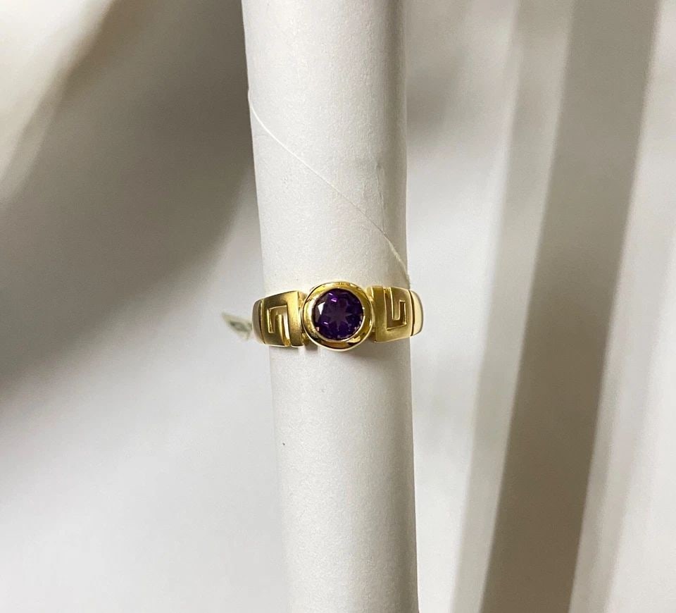 NEW 14K GOLD GREEK STYLE RING WITH 6MM AMETHYST (SIZE 6.5) 3.2 GRAMS (1 of 2)