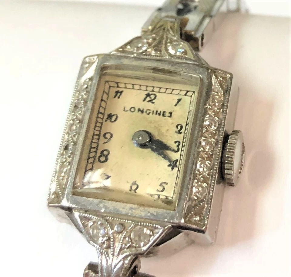 VINTAGE LONGINES WATCH, PALLADIUM AND 0.25CTW DIAMONDS, 17 JEWELS MOVEMENT (1 of 2)