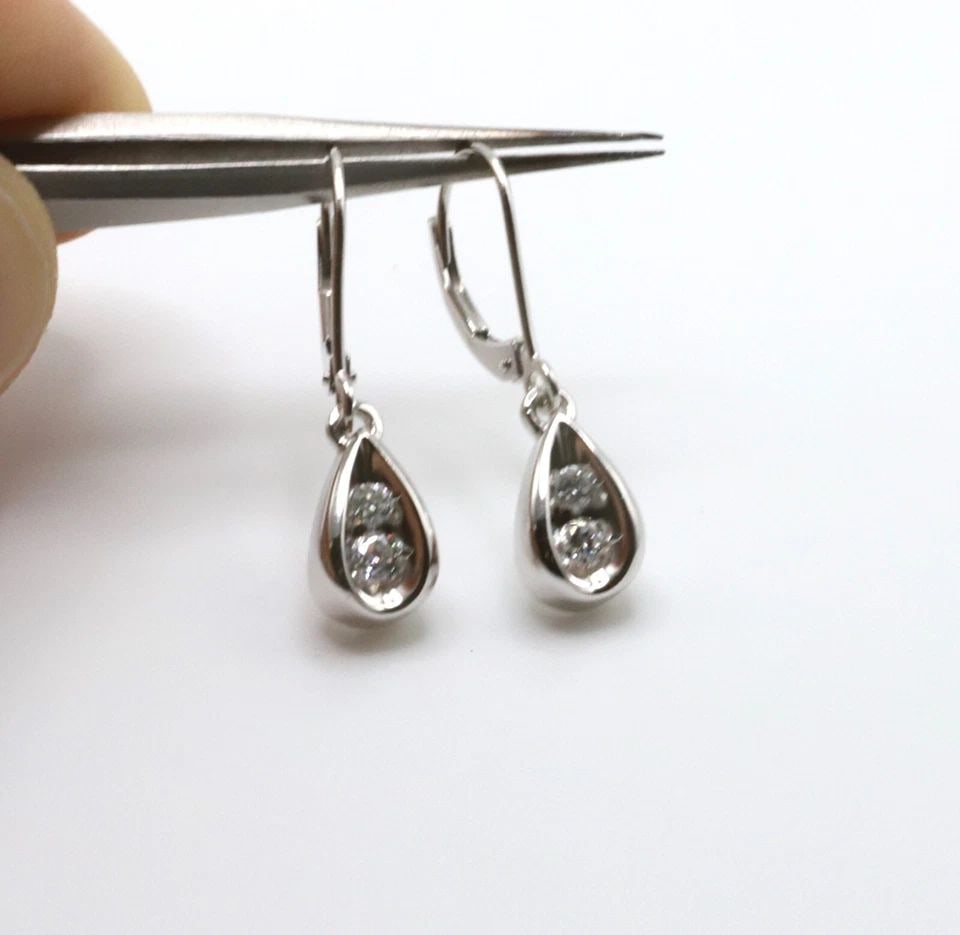 14K WHITE GOLD DANGLE STYLE EARRINGS WITH 0.25CTS OF DIAMONDS 3 GRAMS (1 of 2)