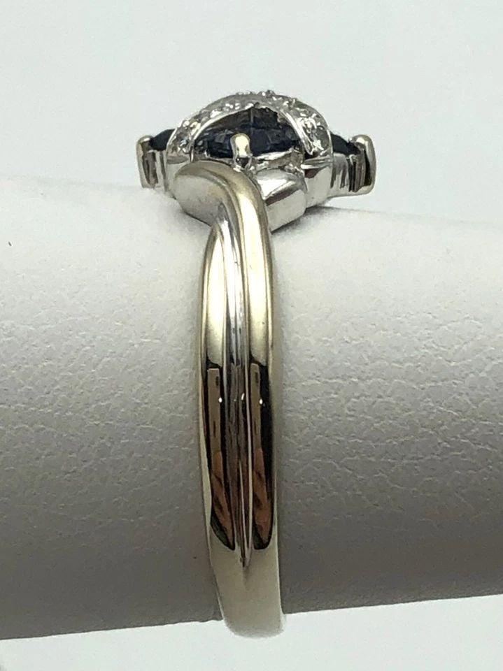 14K WHITE GOLD RING, NATURAL SAPPHIRE, 0.13CTW DIAMONDS (SIZE 6.5) 3.3 GRAMS (1 of 2)