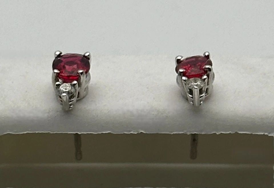 14K WHITE GOLD EARRINGS WITH 0.90CTW NATURAL RUBIES AND DIAMONDS 0.8 GRAMS (1 of 2)