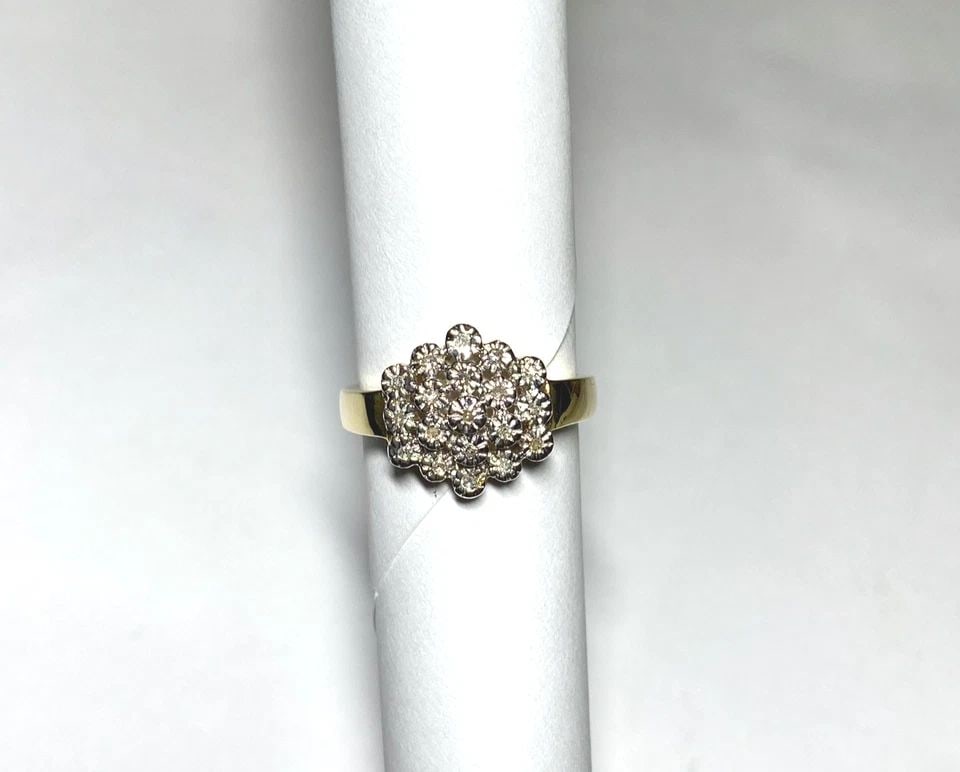 NEW 14K GOLD RING CLUSTER HEAD WITH 0.15CTS NATURAL DIAMONDS (SIZE 6) 3.6 GRAM: Women's 14k Yellow Gold Ring with 0.15CT Diamonds (Size 6) You are bidding on a new with tags Women's 14k Yellow Gold Ring with 0.15CT Diamonds. The ring has minor scuffs and scratches from being move