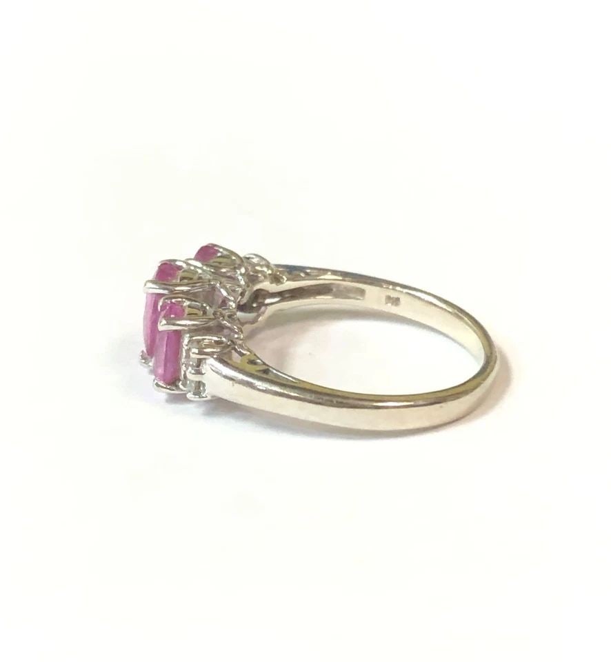 14K WHITE GOLD RING WITH NATURAL PINK TOURMALINE AND DIAMONDS (SIZE 6) 3.2 GRAM (1 of 2)